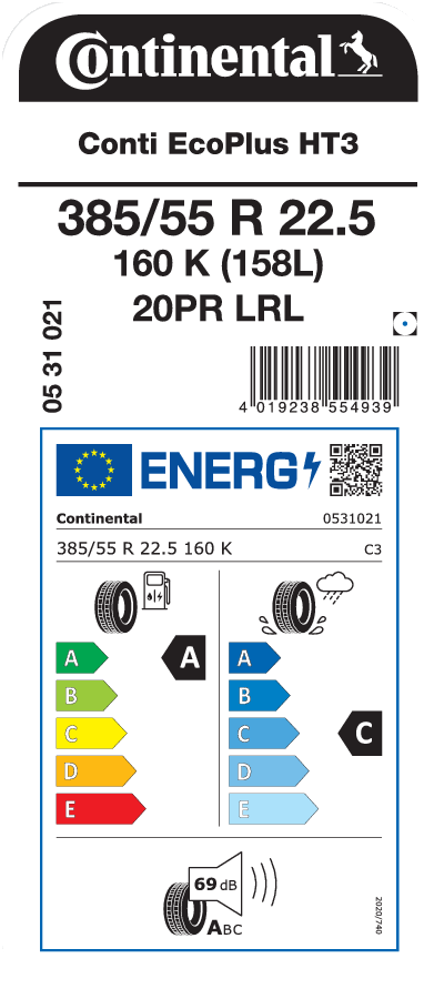 385/55R22.5 CONTINENTAL Conti EcoPlus HT3 EU LRL 20PR