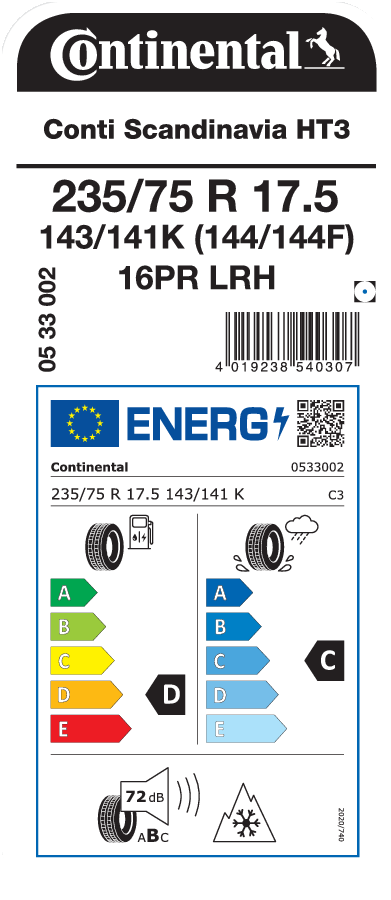 235/75R17.5 CONTINENTAL CONTI SCANDINAVIA HT3 EU LRH 16PR M+S