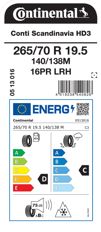 265/70R19.5 CONTINENTAL CONTI SCANDINAVIA HD3 EU LR H 16PR M+S