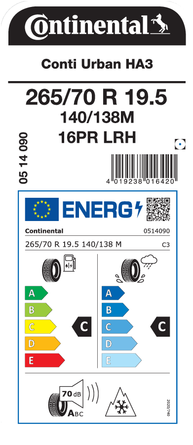 265/70R19.5 CONTINENTAL CONTI URBAN HA3 EU LRH 16PR M+S