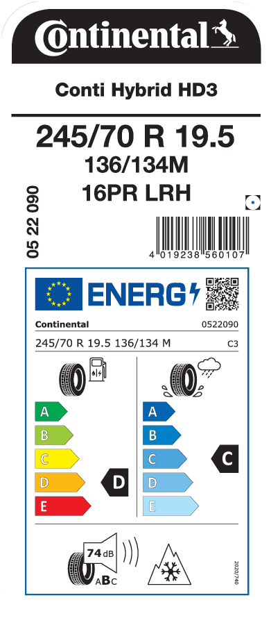 245/70R19.5 CONTINENTAL CONTI HYBRID HD3 EU LRH 16PR M+S