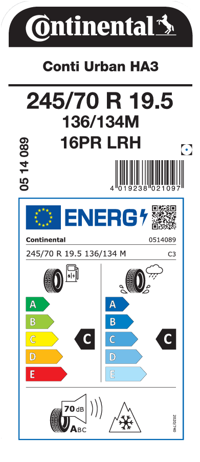 245/70R19.5 CONTINENTAL CONTI URBAN HA3 EU LRH 16PR M+S