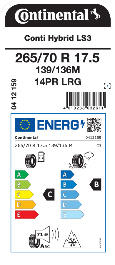265/70R17.5 CONTINENTAL CONTI HYBRID LS3 EU LRG 14PR M+S