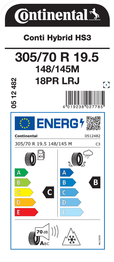 305/70R19.5 CONTINENTAL CONTI HYBRID HS3 EU LRJ 18PR M+S