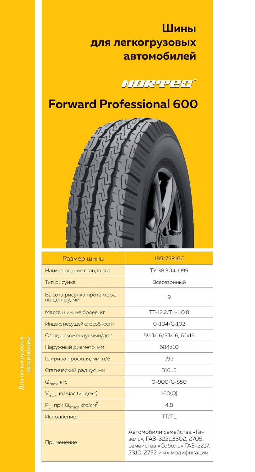 Шина FORWARD PROFESSIONAL 600 185/75 R16C 104/102Q шип
