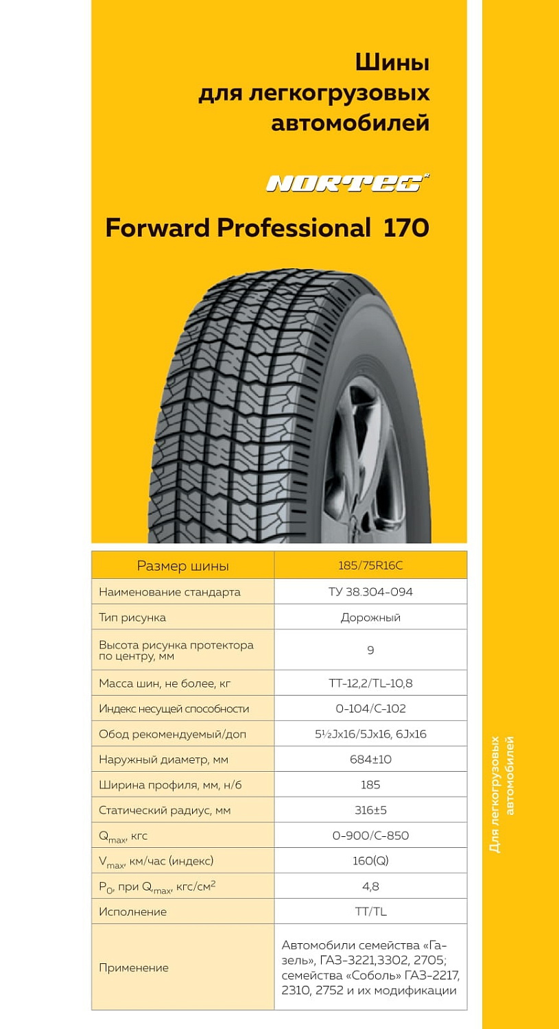 Шина FORWARD PROFESSIONAL 170 185/75 R16C 104/102Q шип